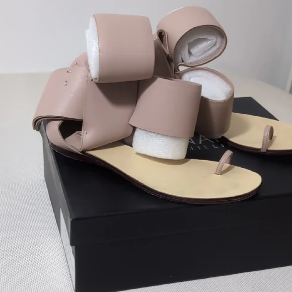 ​Aminah Abdul Jillil Bow Flat Sandal Nude Pink Lambskin Size 7 - Picture 3 of 8
